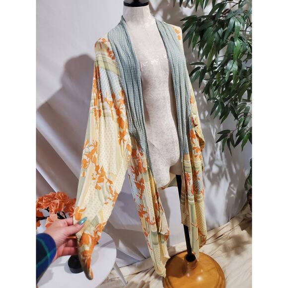 Free People Morning Glory Kimono One Size Asian Floral Open Hippie Boho Festival - Picture 2 of 12